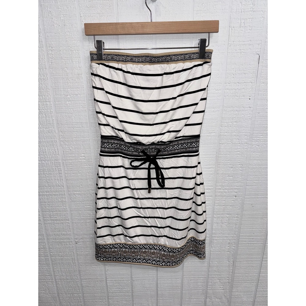 White House Black Market Tube Dress Women White Black Striped Border Print XXS